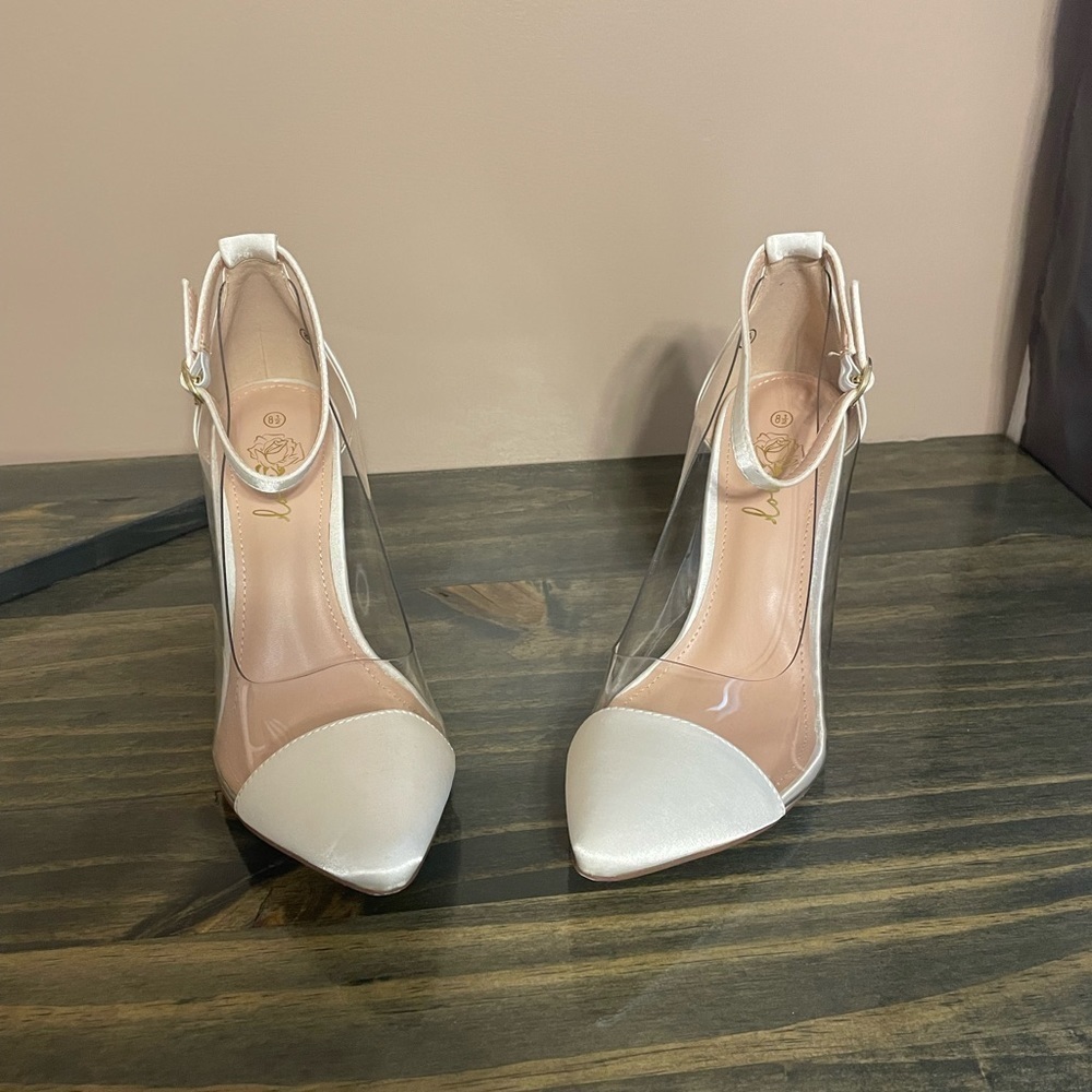 Satin stiletto strap heel size 8 1/2